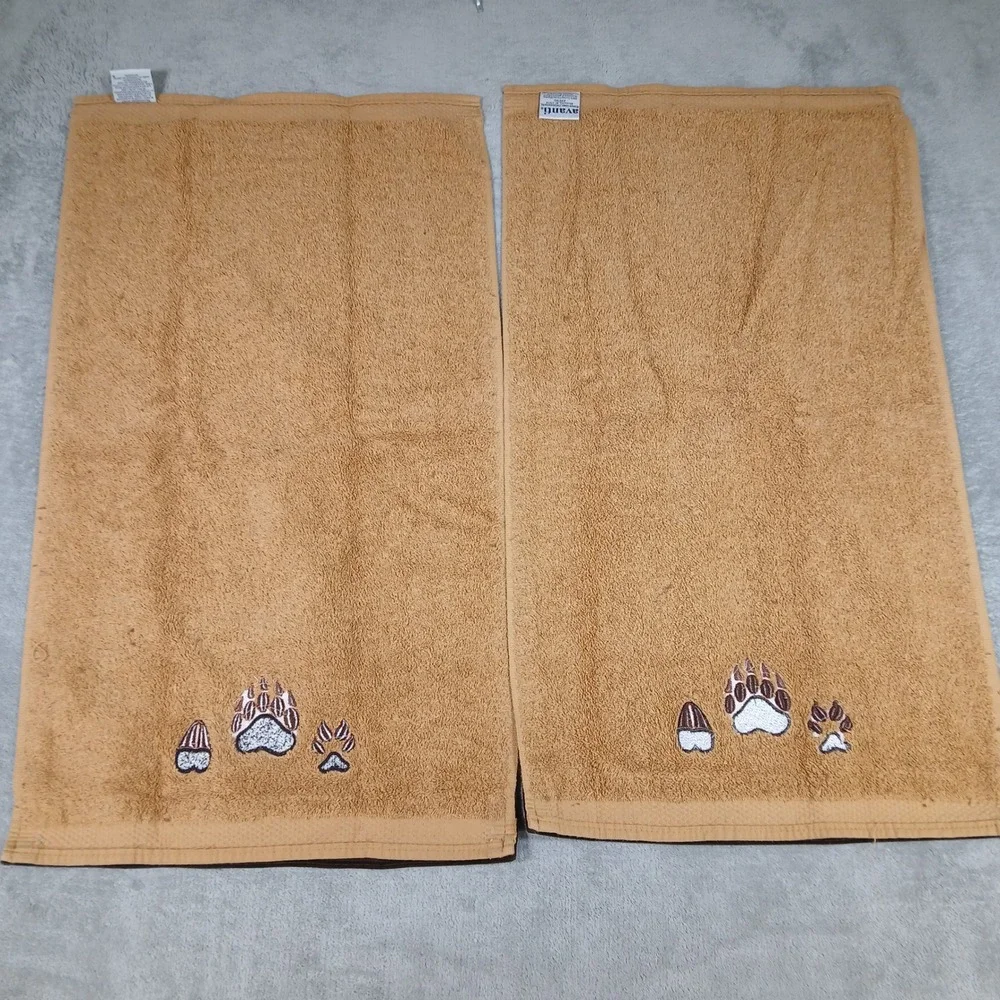 Avanti Towel Set Rustic Lodge Bear Tracks Tan 100% Cotton